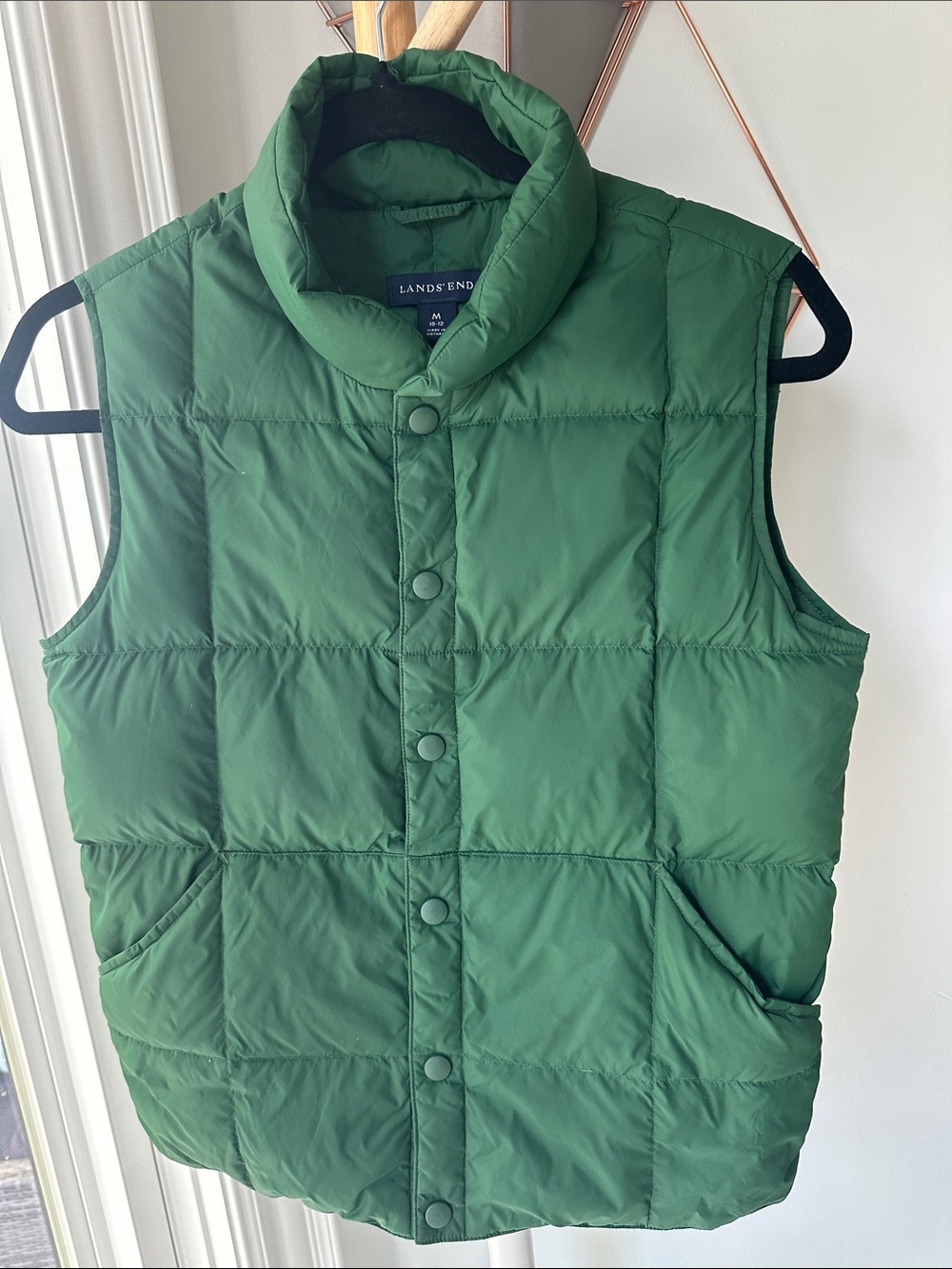 LANDS’ END Youth Kids Boys Forest Green Quilted DOWN Puffer Vest Medium 10-12